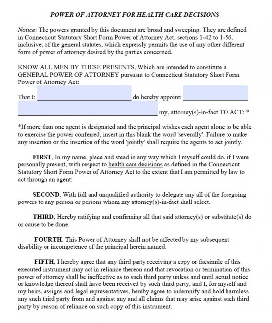 Connecticut Medical POA Form