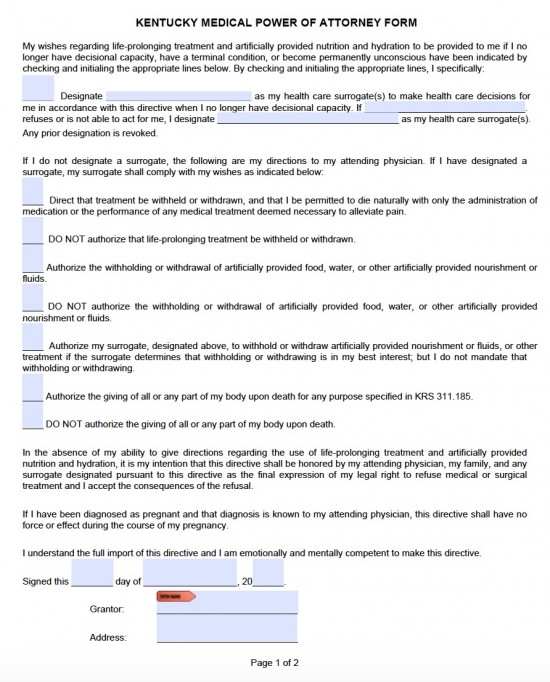 Kentucky Durable Medical Power Of Attorney Form Living Will Forms Living Will Forms