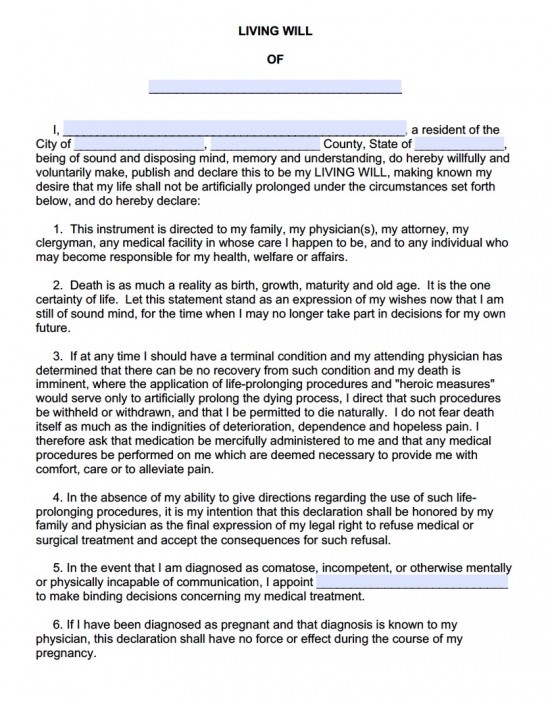 Free Blank Living Will Forms Advance Directives All States Living 