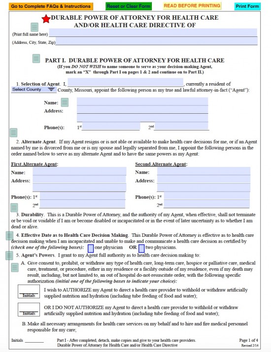 Missouri Living Will Form| Advance Directive