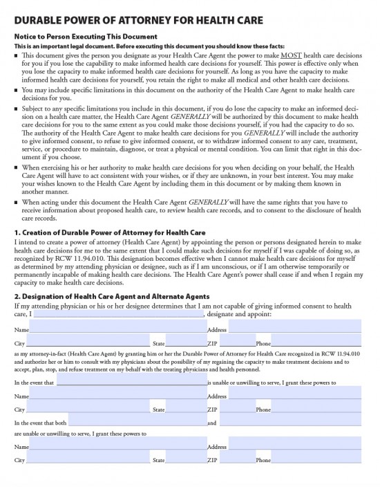 Washington Medical Power Of Attorney Form