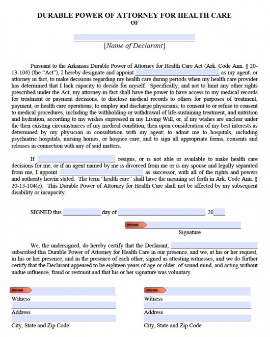 Arkansas Medical Power of Attorney Form