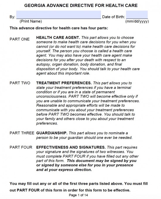 Georgia Durable Medical Power Of Attorney Form Living Will Forms