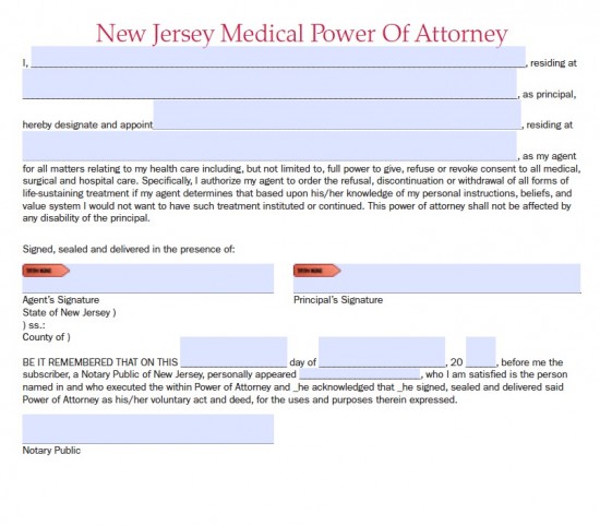 New Jersey Durable Medical Power of Attorney Form