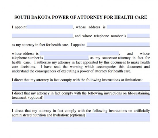 South Dakota Medical Power of Attorney Form